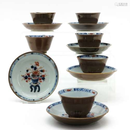 A Lot of 6 Cappuccino Decor Cups and Saucers Depic...