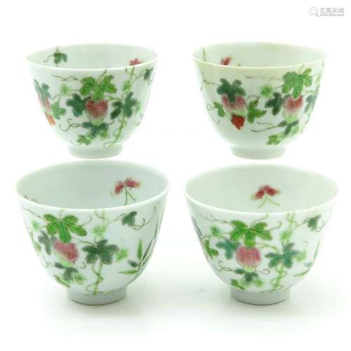 A Lot of 4 Polychrome Cups Depicting strawberries,...