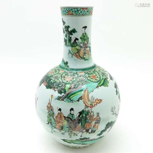 A Famille Verte Vase Depicting Chinese men on hors...