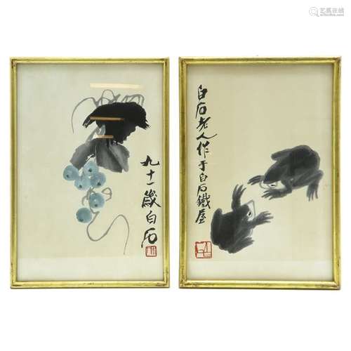 A Lot of 2 Chinese Framed Artworks Depicting frogs...