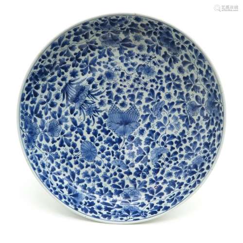 A Blue and White Charger Floral decor, 36 cm. In d...