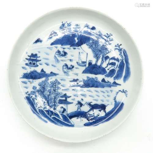 A Blue and White Decorated Dish Depicting landscap...