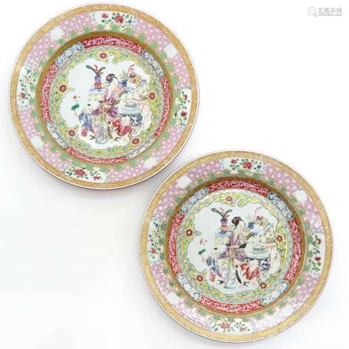 A Pair of Famille Rose Ruby Back Plates Depicting ...