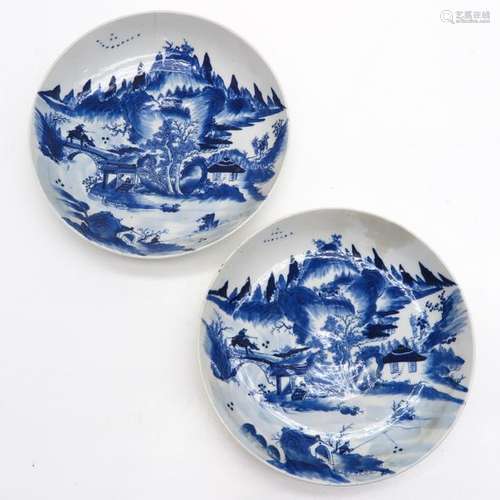 A Pair of Blue and White Plates Landscape decor, 2...