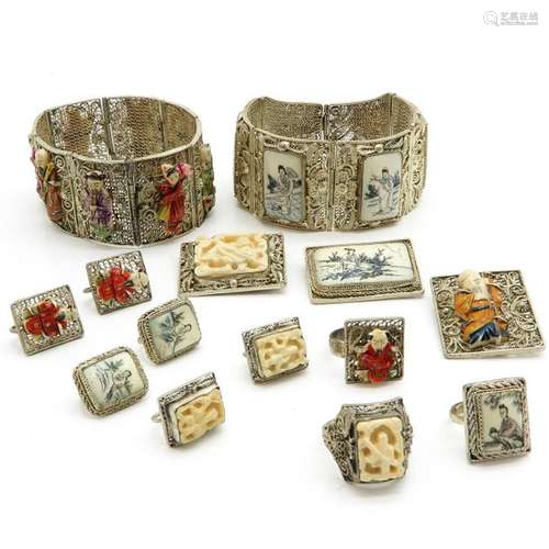 An Assortment of Chinese Filligrain Jewelry 14 ite...