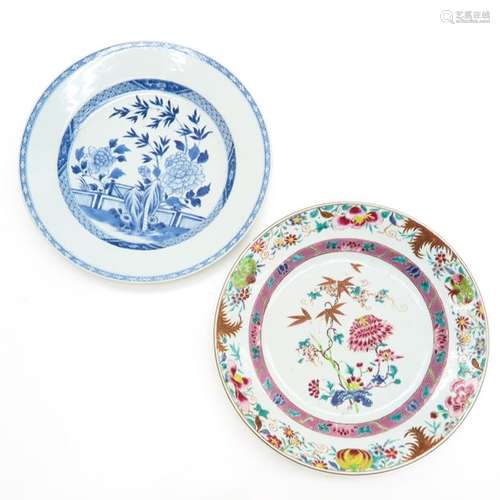 A Blue and White and Famille Rose Charger 35 cm. I...