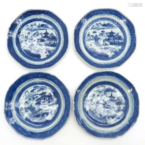 A Series of 4 Blue and White Plates Landscape deco...