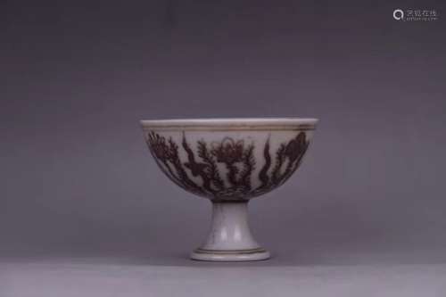 A COPPER-RED HIGH-STEM CUP, CHENGHUA MARK