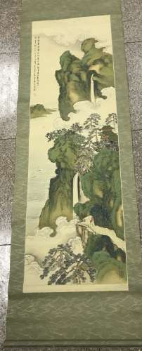 A CHINESE SCROLL PAINTING OF GREEN MOUNTAIN