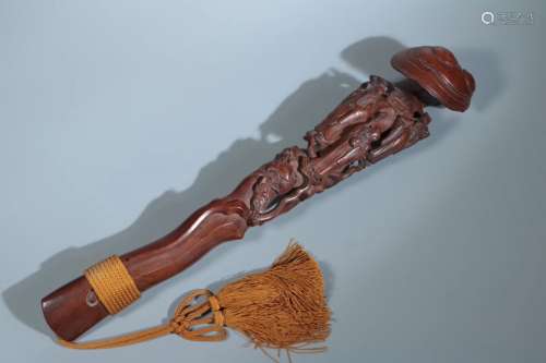 A JINSINAN WOOD CARVED SCEPTER