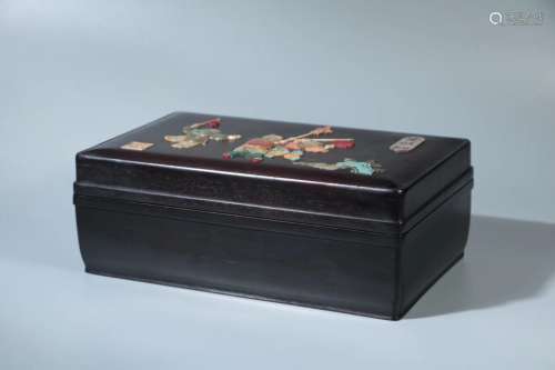 A HARDWOOD GEM INLAID BOX AND COVER