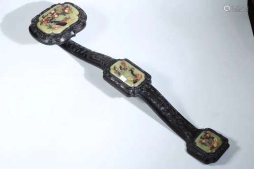 A WOODEN JADE INLAID SCEPTER