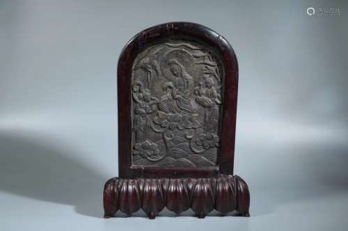 A BRONZE PLAQUE OF GUANYIN