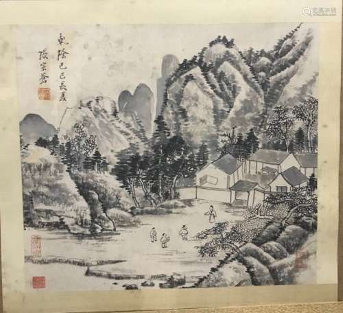 A CHINESE INK PAINTING OF LANDSCAPE