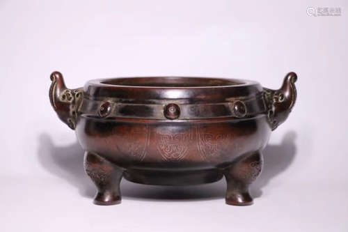 A BRONZE THREE-FOOT CENSER