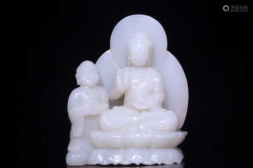 19-20TH CENTURY, A SAKYAMUNI DESIGN HETIAN JADE ORNAMENT, LATE QING DYNASTY