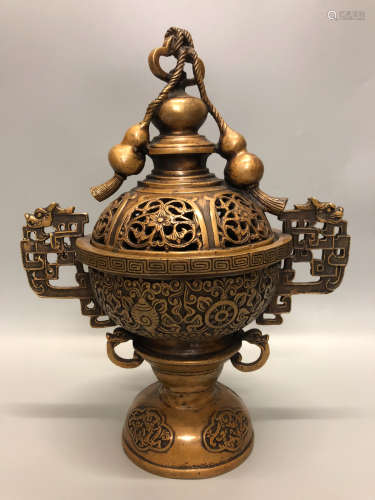 17TH-19TH CENTURY, A BRONZE CENSER WITH COVER, QING DYNASTY