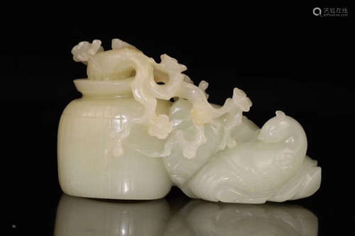 17-19TH CENTURY, A PHENIX&FLORAL DESIGN HETIAN JADE ORNAMENT, QING DYNASTY