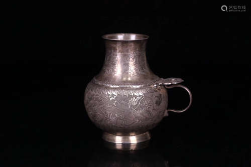 17-19TH CENTURY, A FLORAL&DRAGON PATTERN OLD SILVER POT, QING DYNASTY