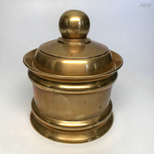 A BRASS CENSER WITH COVER