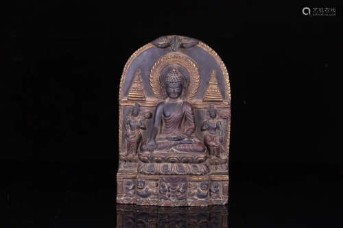 18TH CENTURY, A TIBETAN SAKYAMUNI DESIGN BLACKSTONE STATUE