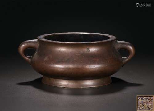 清十八世纪 双鳅耳簋式铜炉