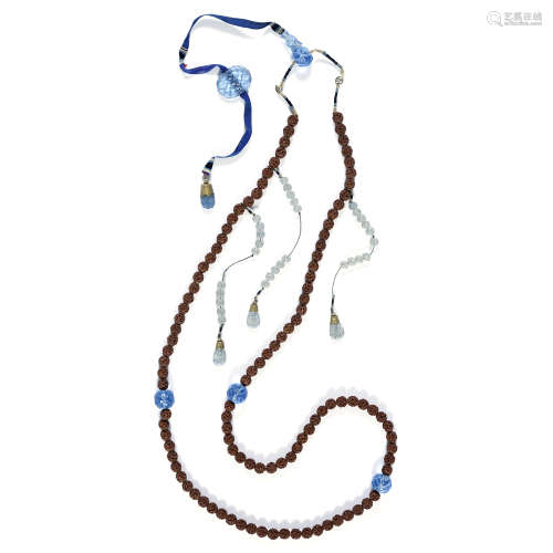COLLIER DE COUR CHAOZHU<R>composé d'une suite de perles en noix sculptée