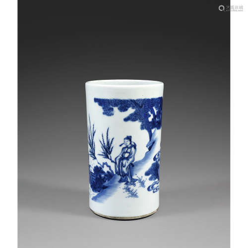 VASE ROULEAU<R>en porcelaine blanc bleu