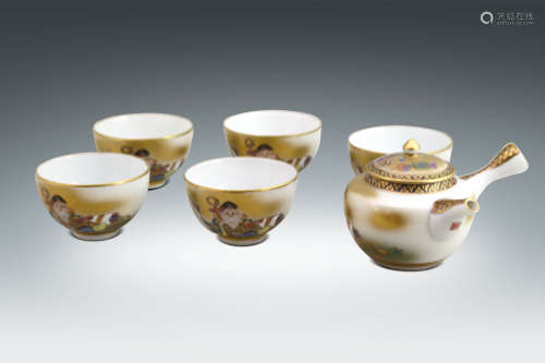 19世紀 九谷燒壽翁紋茶具一組六件