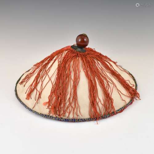 QING DYNASTY OFFICER'S HAT & RED CORAL FINIAL