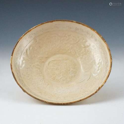 SILVER RIM DING WARE BOWL IN MOLDED FLORAL MOTIF