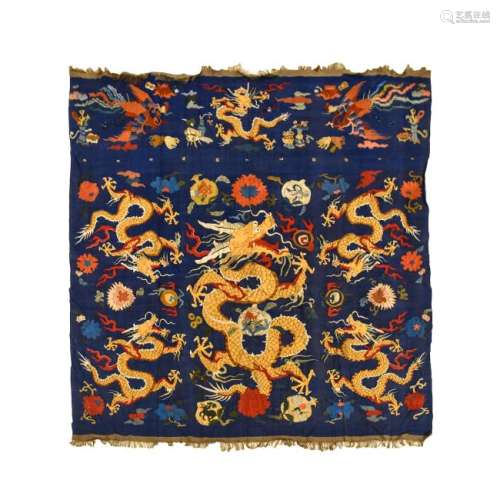 19TH C FIVE DRAGONS KESI SILK TAPESTRY