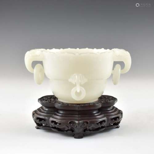 WHITE JADE MARRIAGE CENSER ON STAND