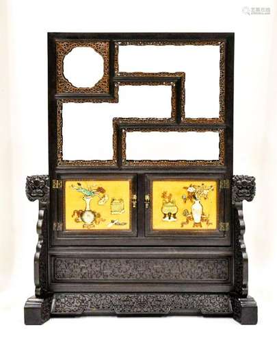 HARD STONES INLAID TWO DOORS DISPLAY CABINET