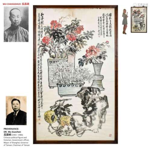 1913 WU CHANGSHUO, FRAMED FLORAL PAINTINGS
