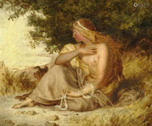 Lorenz Frølich: Woman sitting on the beach with a pearl