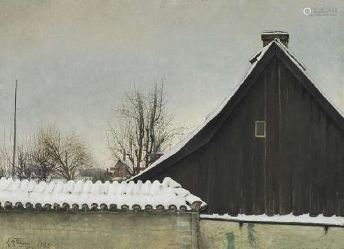 L. A. Ring: Winter day at St. Jørgensbjerg church.