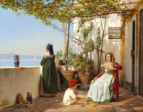 Martinus Rørbye: A loggia in Procida with two women and