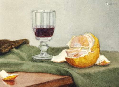 Vilhelm Hammershøi: Still life with glass with red wine