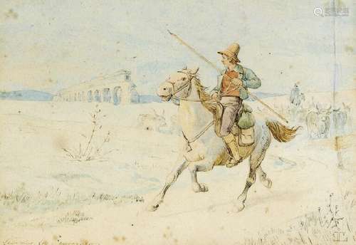 Johan Thomas Lundbye: Men on horseback and oxen in the