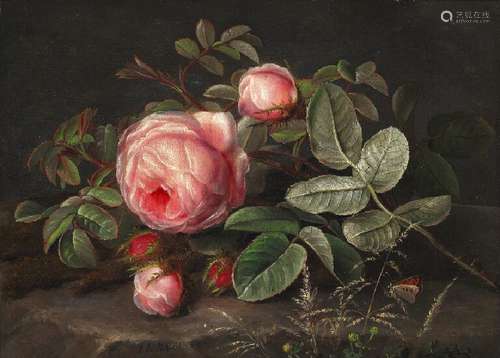 I. L. Jensen: A bouquet of pink roses. Signed and dated