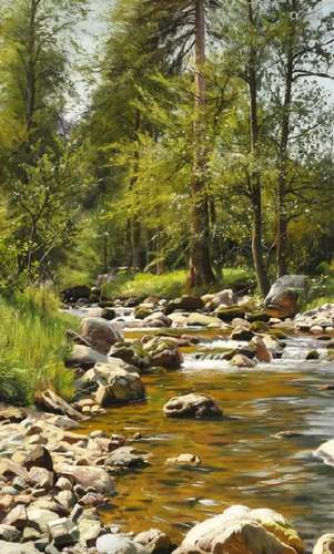 Peder Mønsted: A stream in the forrest, early summer.