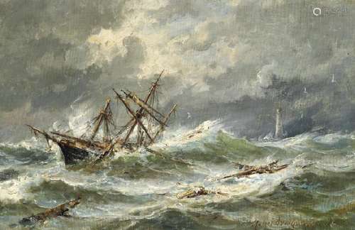 Holger Drachmann: A ship in distress off the coast, in