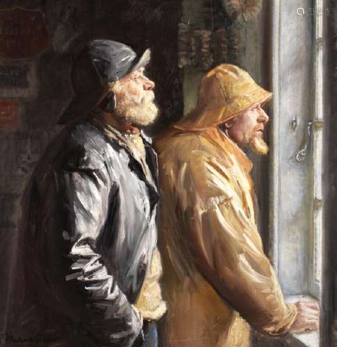 Michael Ancher: Two fishermen from Skagen at the window