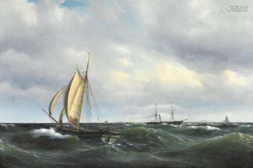 Vilhelm Melbye: Windy afternoon in Skagerak. A Danish