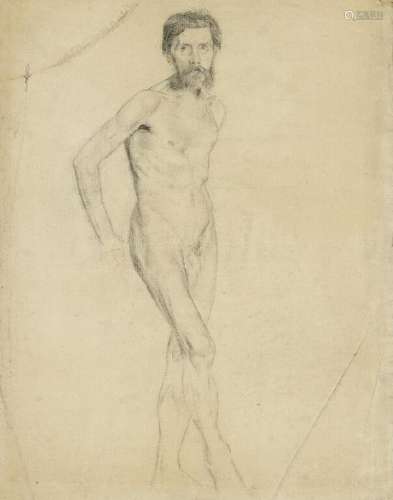 Vilhelm Hammershøi: Study of a naked male model. Signed