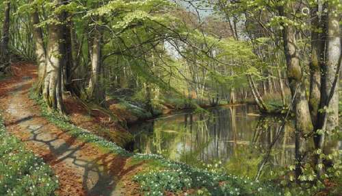 Peder Mønsted: A spring day in the forest at Sæby Å