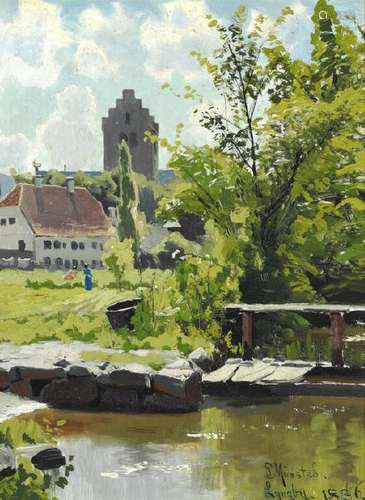 Peder Mønsted: A summer day in Lyngby. Signed and dated