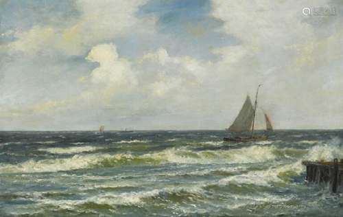 Holger Drachmann: Seascape with fishing boat and ships