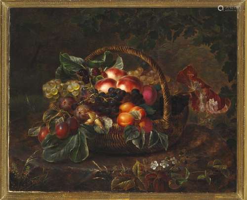 I. L. Jensen: Still life with peaches, figs and grapes